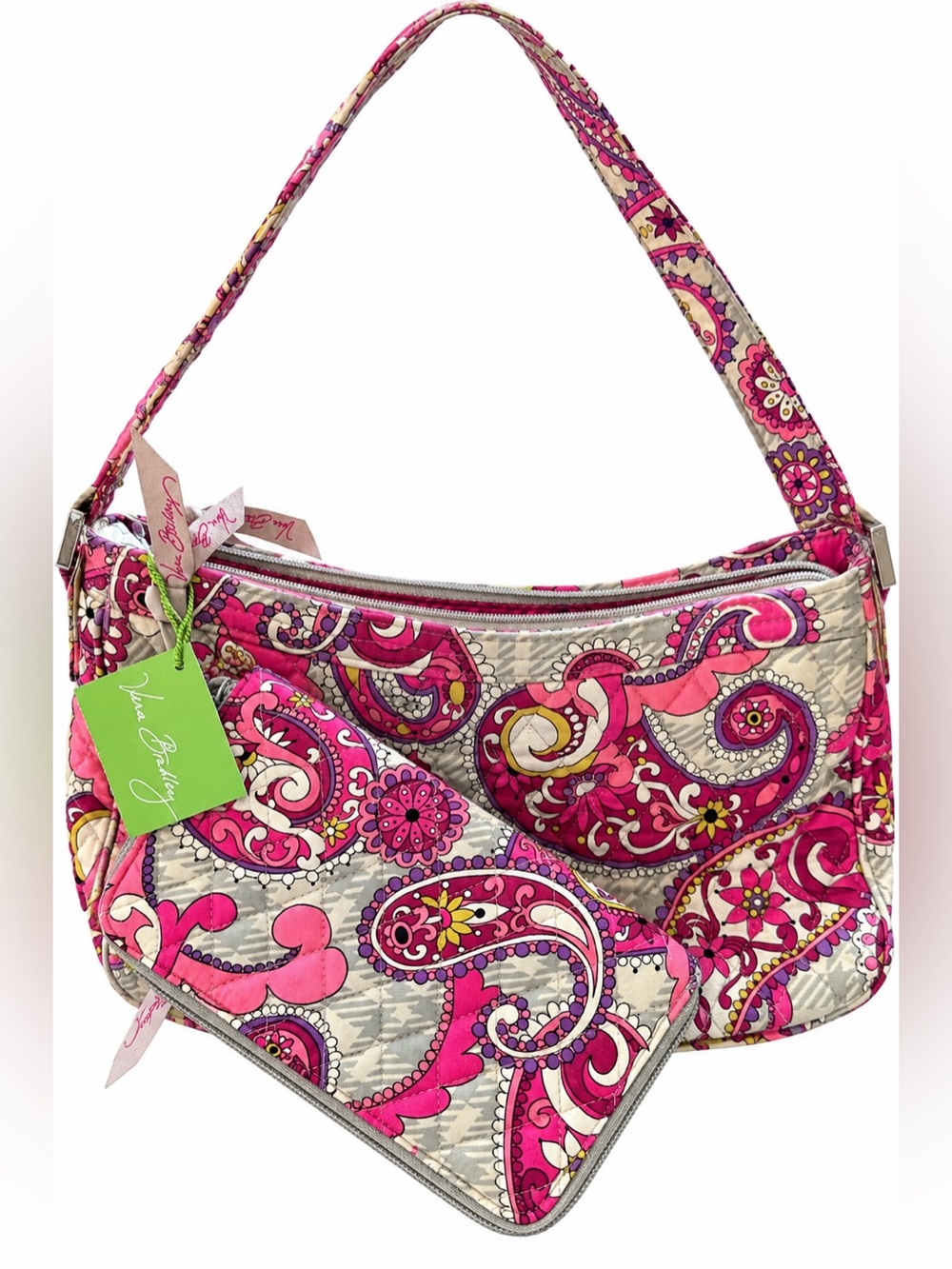 Vera Bradley Pink Paisley Quilted Shoulder Bag with Matching Wristlet